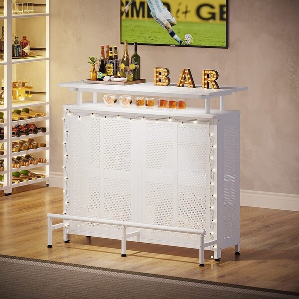 3 Tier Home Bar Unit， Wine Bar Table with Stemware Racks and Shelves