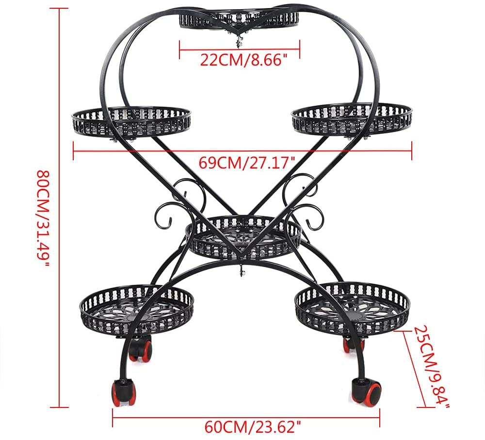 TFCFL Metal Plant Stand Flower 6 Pot Holder Shelf Rack Heart Shape Display for Corner