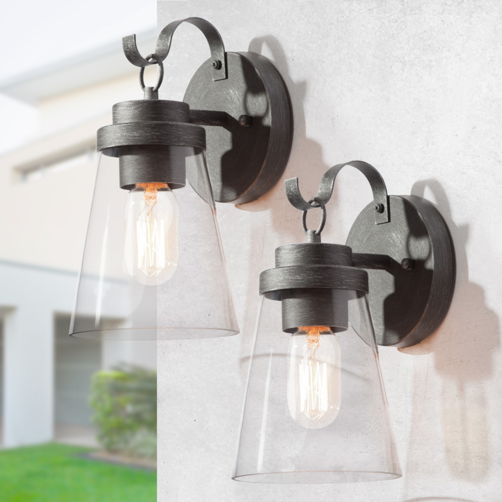 Farmhouse 1 Light Glass Outdoor Wall Lamp BK With Silver 2pcs/pack   Transitional   Outdoor Wall Lights And Sconces   by lnclighting.llc  Houzz