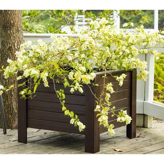 New Age Garden ECOFLEX Composite Outdoor Indoor 24 in. Square Planter Walnut RGGSP42-09-24