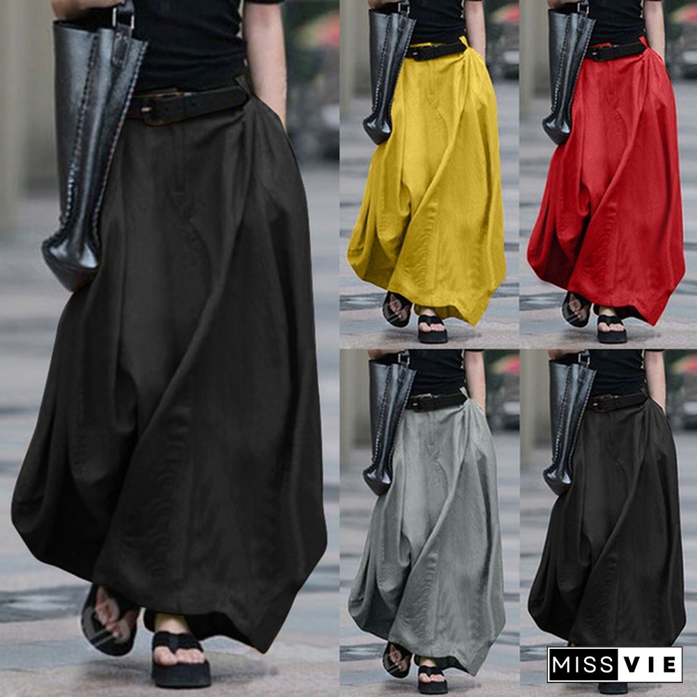 Women High Waist Casual Long Skirts Cotton Maxi Skirts