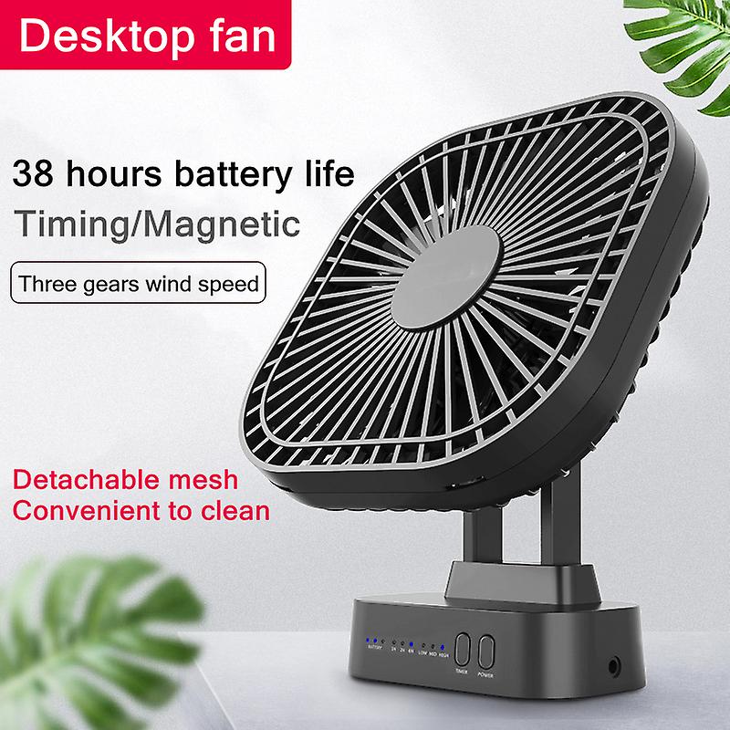 90 Folding Fan 5000mah Battery Usb Timing Desktop Cooling Fan Home Air Circulators Magnet Absorption Silent 3-speed Strong Wind