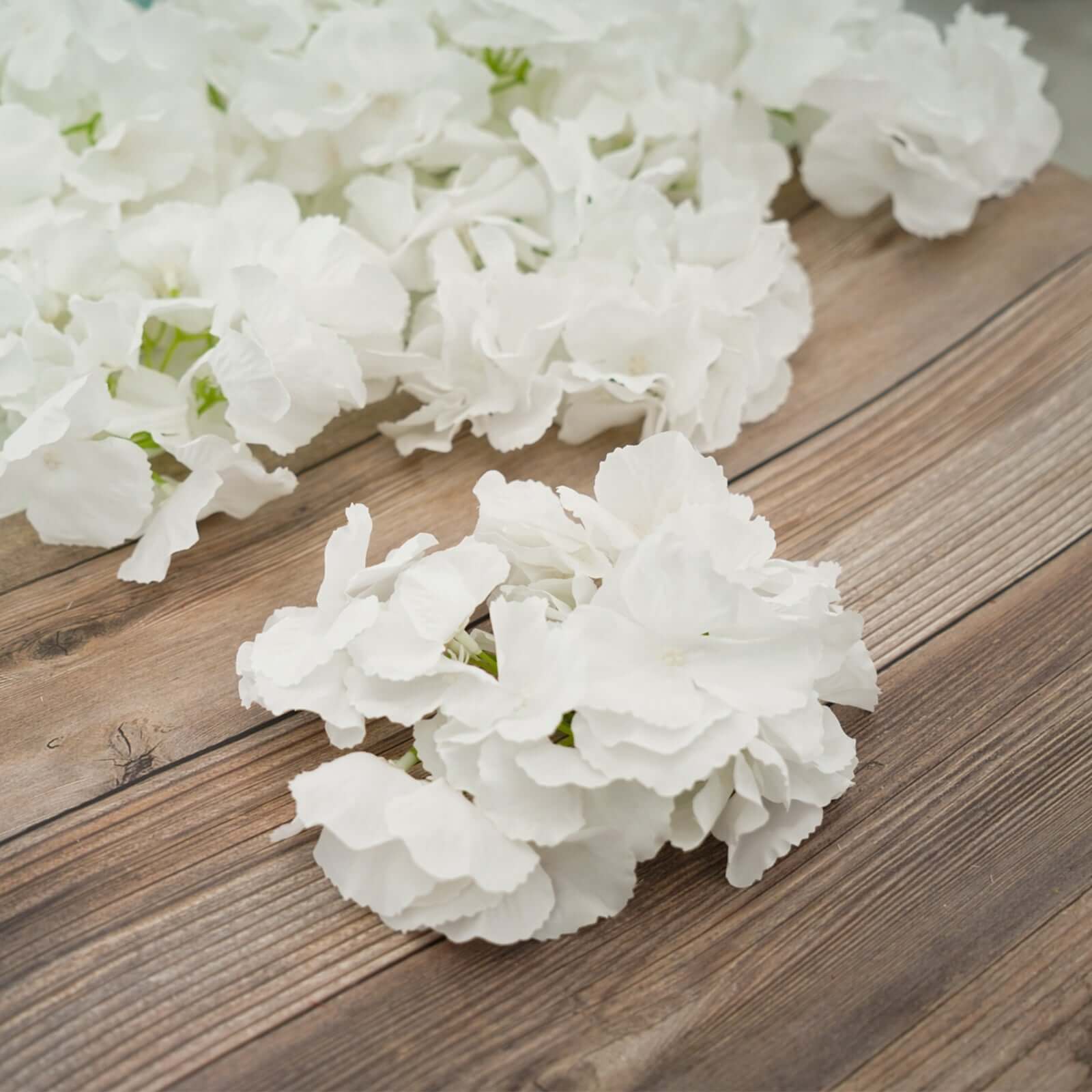 10 Flower Head and Stems White Artificial Satin Hydrangeas, DIY Arrangement