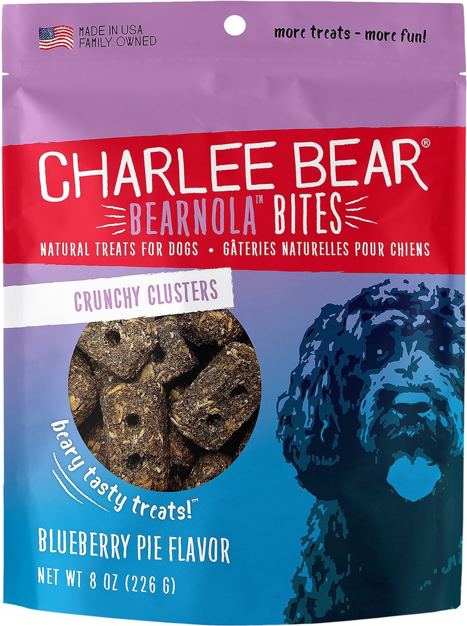 Charlee Bear Bearnola Bites Blueberry Pie Flavor Dog Treats， 8 Oz. Bag