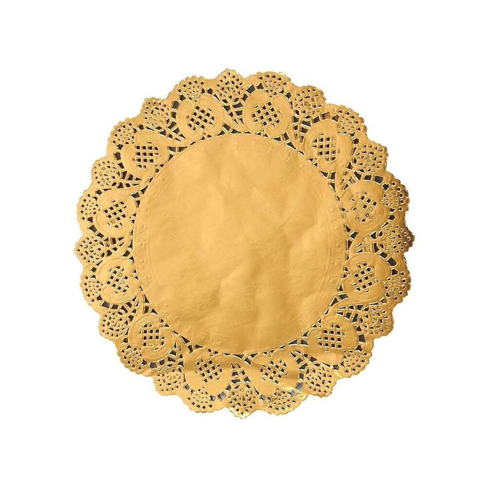 60 Pack Round Paper Doily Lace Placemats for Cake Dessert  Gold 12\