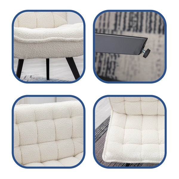 White Soft Teddy Fabric Accent Leisure Chair With Ottoman Black Legs