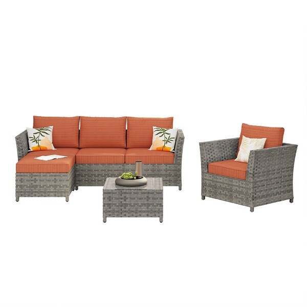 HOOOWOOO Patio Furniture Outdoor 6piece Grey Rattan Sectional Set with Ottoman