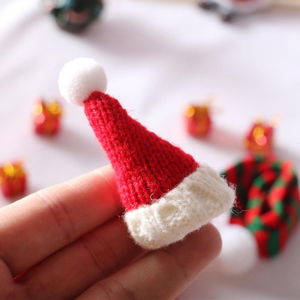 4pcs Mini Christmas Knitted Hat Scarf Gift Dollhouse Accessories Miniature Diy Hair Accessories Crafts Cute Doll Hat Jewelry Accessories Red