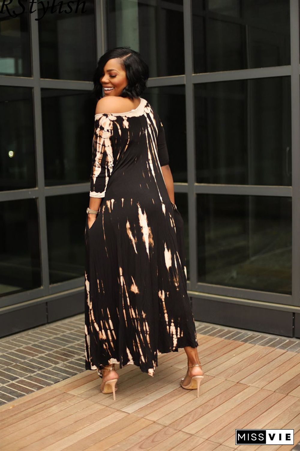 Women Streetwear Tie Dye Print Loose Fit Irregular Maxi Dress