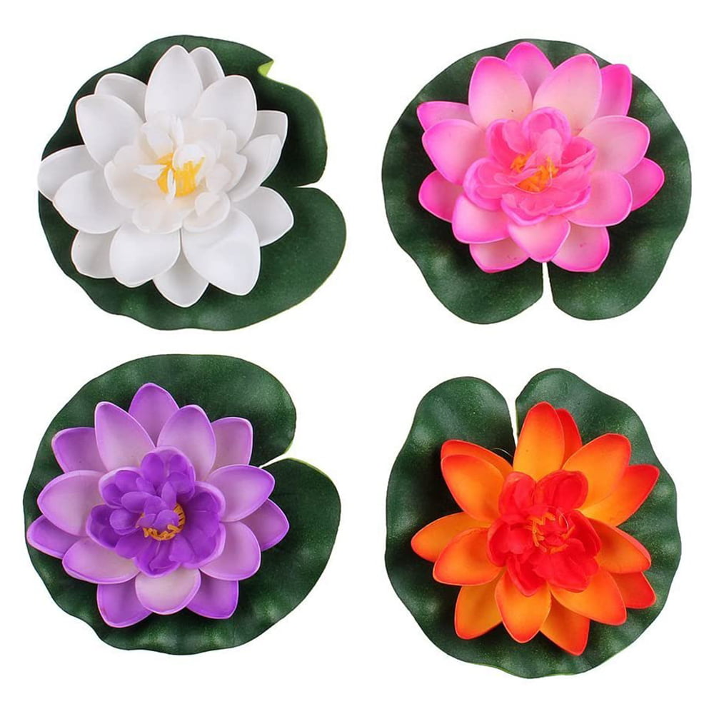 Willstar 4PCS Water Feature Artificial Floating Lotus Flowers， Pond Planter Realistic Water Lily Flower/Lotus Ornaments for Garden Pond Aquarium Fish Tank Decoration