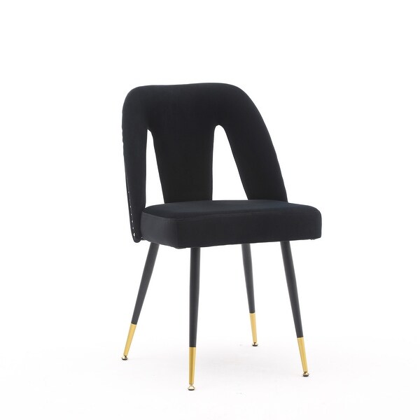 Modern | Contemporary Velvet Upholstered Dining Chair with Nailheads and Gold Tipped Black Metal Legs