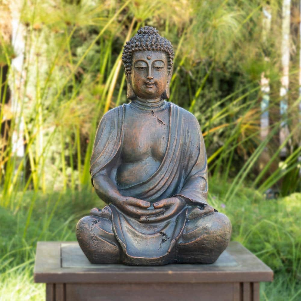 Alpine Corporation 15 in. Tall Indoor/Outdoor Meditating Buddha Statuary Decor GEM170