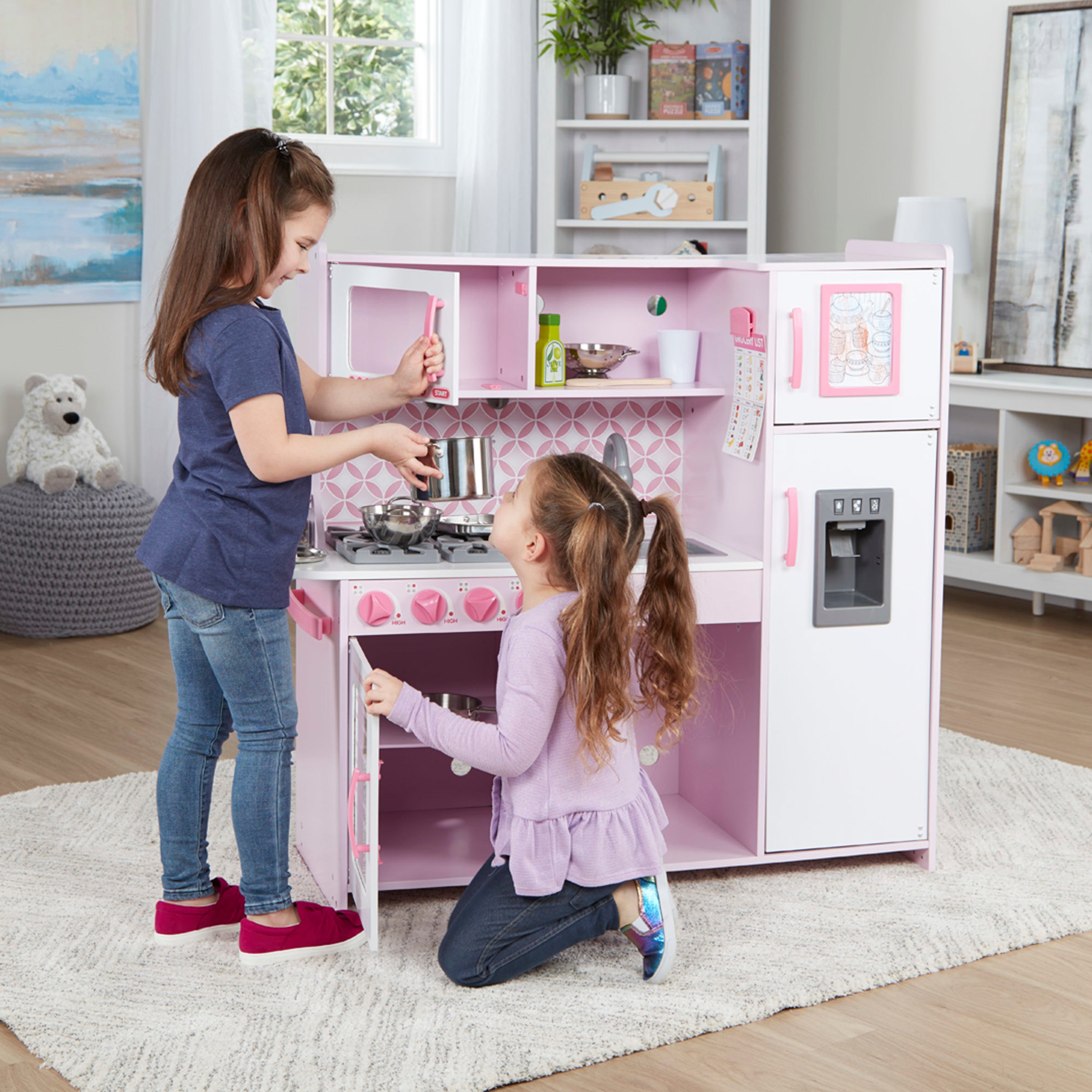 Melissa and Doug Wooden Chef’s Pretend Play Toy Kitchen With “Ice” Cube Dispenser – Cupcake Pink/White