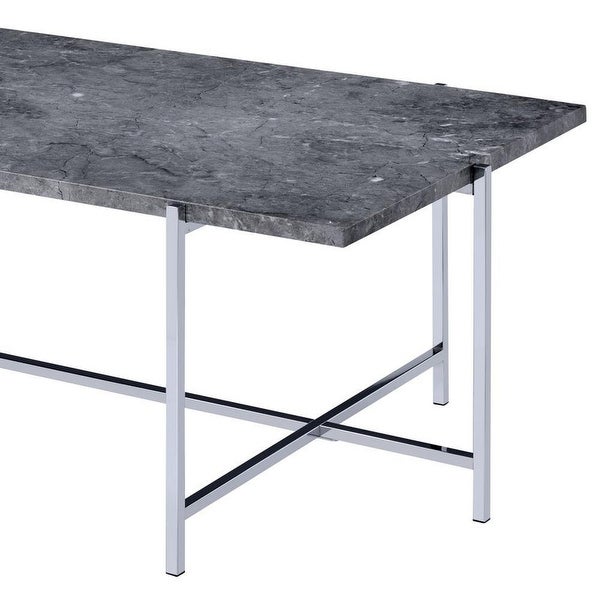 Modern Coffee Table，Faux Marble Top，Metal Base，Chrome Finish(Gray)