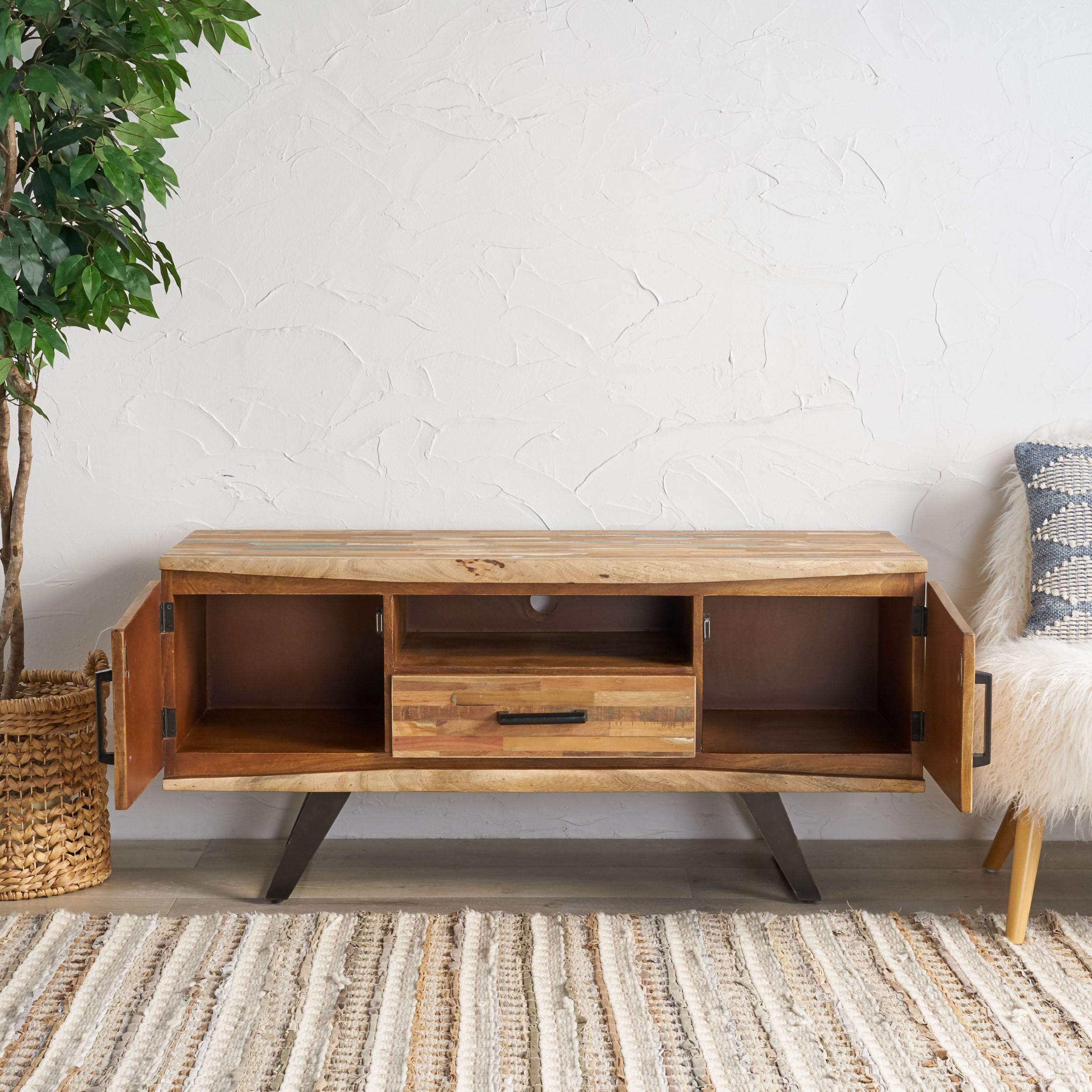 Alithea Handcrafted Boho Reclaimed Wood TV Stand