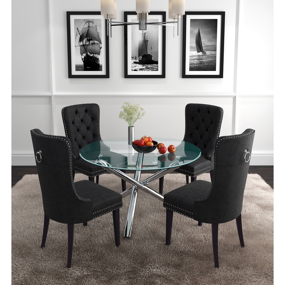 Contemporary 5pc Dining Set with Chrome Table   Black Chair