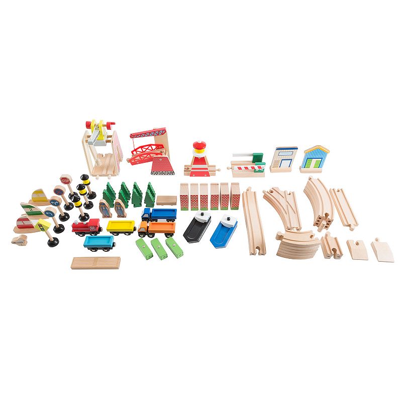 Hey! Play! Wooden Train Set with Play Mat