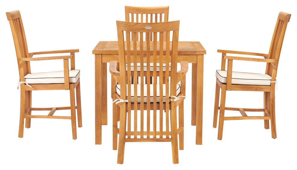 Teak Wood Balero Patio Bistro Dining Set including 35 quotTable and 4 Arm Chairs   Transitional   Outdoor Dining Sets   by Chic Teak  Houzz