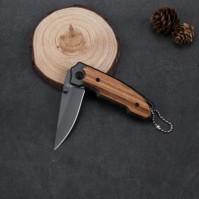 X18 Outdoor Camping mini pocket keychain folding knife 3cr13mov blade wood handle camping hunting outdoor survival EDC tools