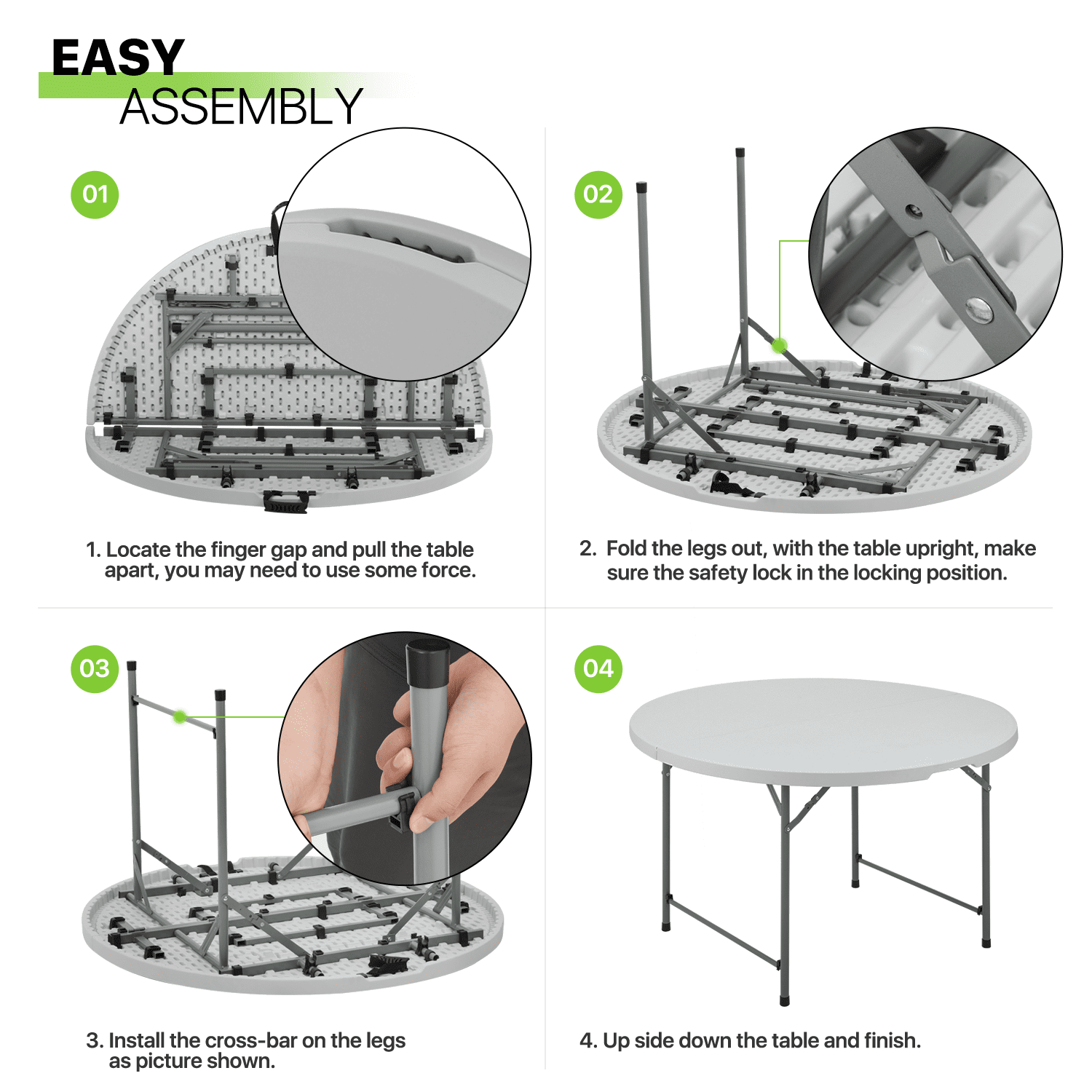 Magshion 5Ft Round Bi-Fold Plastic Table， Metal Frame Indoor Outdoor 60 Inch Folding Desk for Kitchen Party Wedding， Gray， 60 in ， 60 in