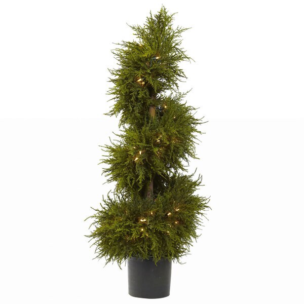 Nearly Natural 43inch Cedar Spiral Topiary with Lights Decorative Plant