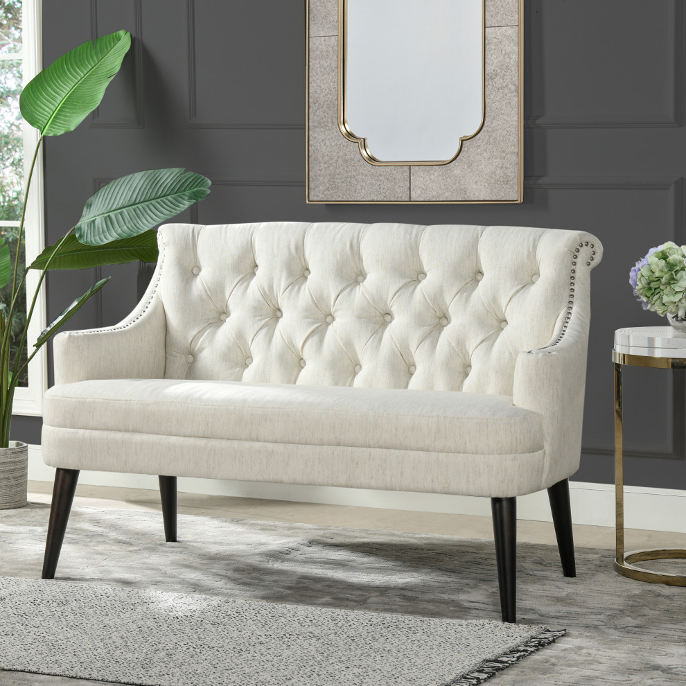 Stella Roll Arm Velvet Tufted Banquette Settee   Contemporary   Loveseats   by Jennifer Taylor Home  Houzz