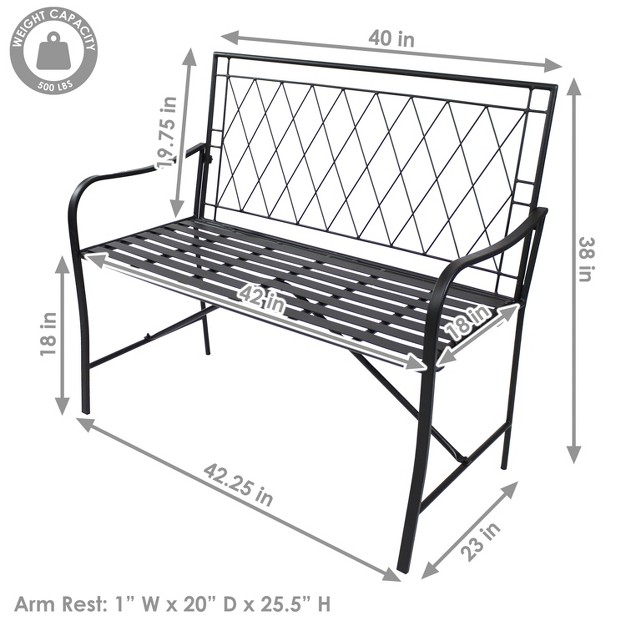 Sunnydaze Outdoor 2 person Iron Argyle Diamond Patio Bench Black