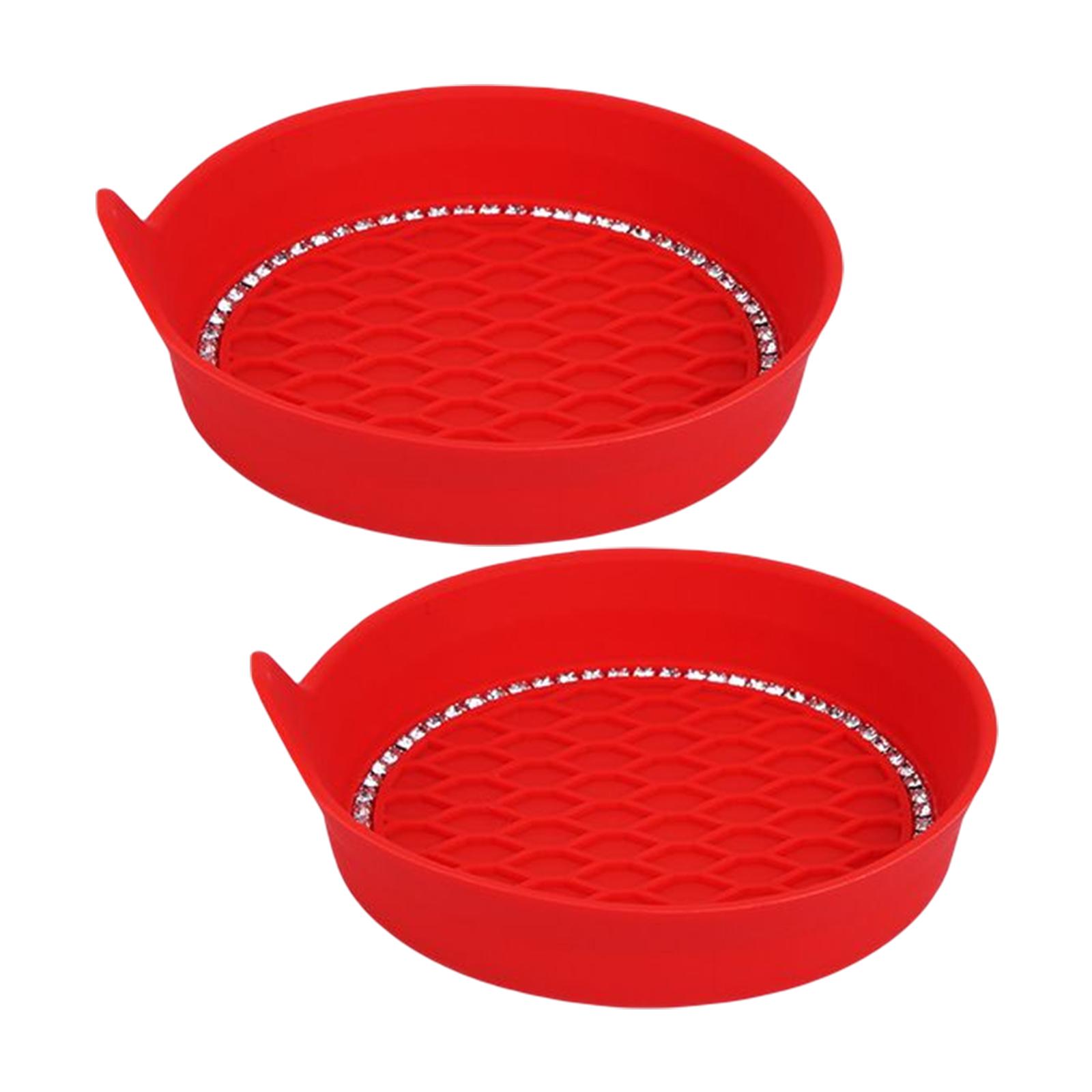 Insert Coaster， Vehicle Cup Mats， Car Coaster Silicone， 3.15inch Round Rhinestone Decoration Universal Soft for Campers Kitchen Red