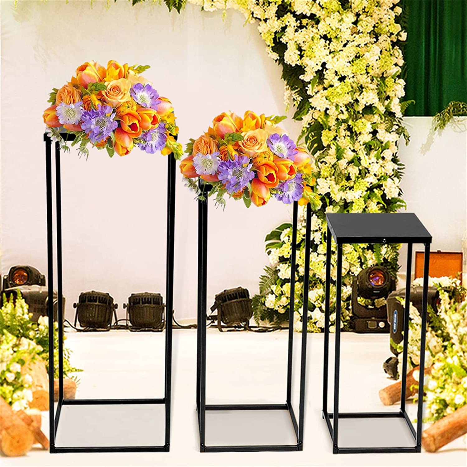 TFCFL 3Pcs Metal Plant Stands Flower Pot Rack Tall Pedestal Square Display Rack for Indoor Outdoor Garden Decoration