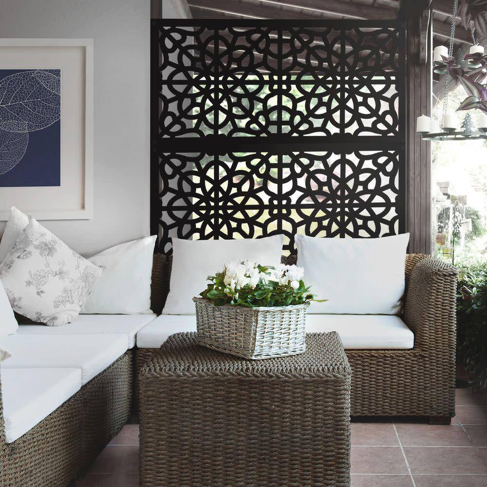 Barrette Outdoor Living 2 ft. x 4 ft. Fretwork Black Polypropylene Decorative Screen Panel 73004786