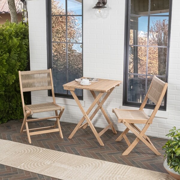 Cadiz Modern Coastal 3Piece Acacia Wood Outdoor Folding Bistro Set，by JONATHAN Y