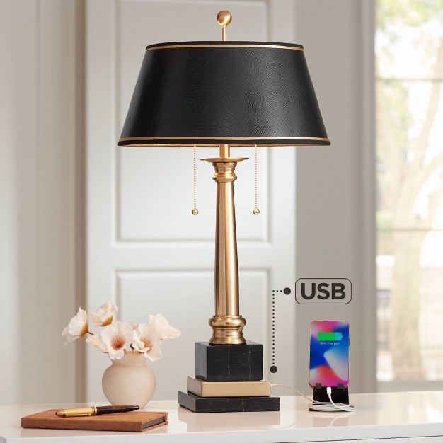 Tall Warm Brass With Usb Charging Port Black Shade For Bedroom Living Room Bedside Office Kids