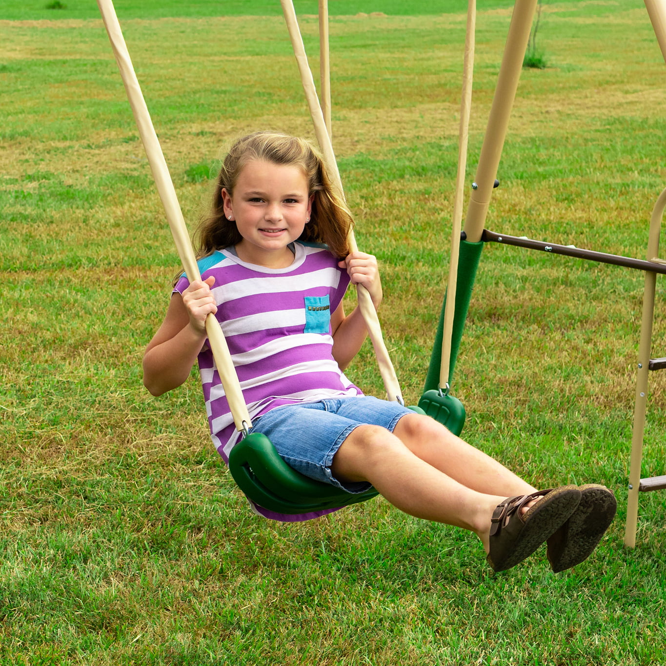 XDP Recreation Super Disc Swing™ Set with Steel Constructed Frame， Swings， and Slide