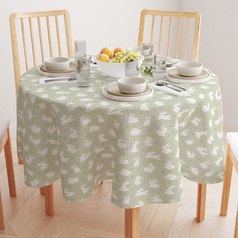 Round Tablecloth， 100% Cotton， 60 Round， Bunnies in the Grass