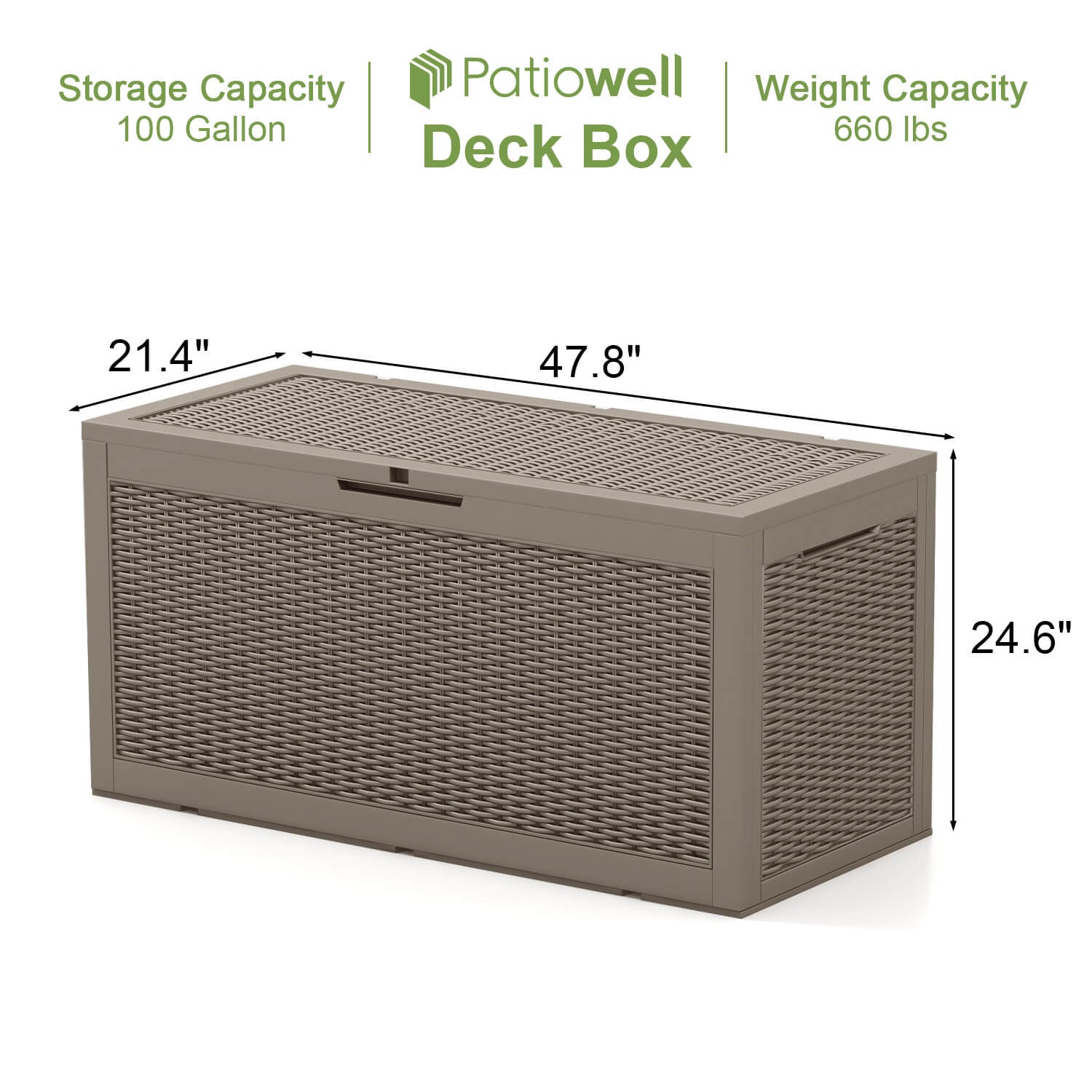 Patiowell 100 Gallon Deck Box Outdoor Resin Plastic Deck Storage Box, Light Brown