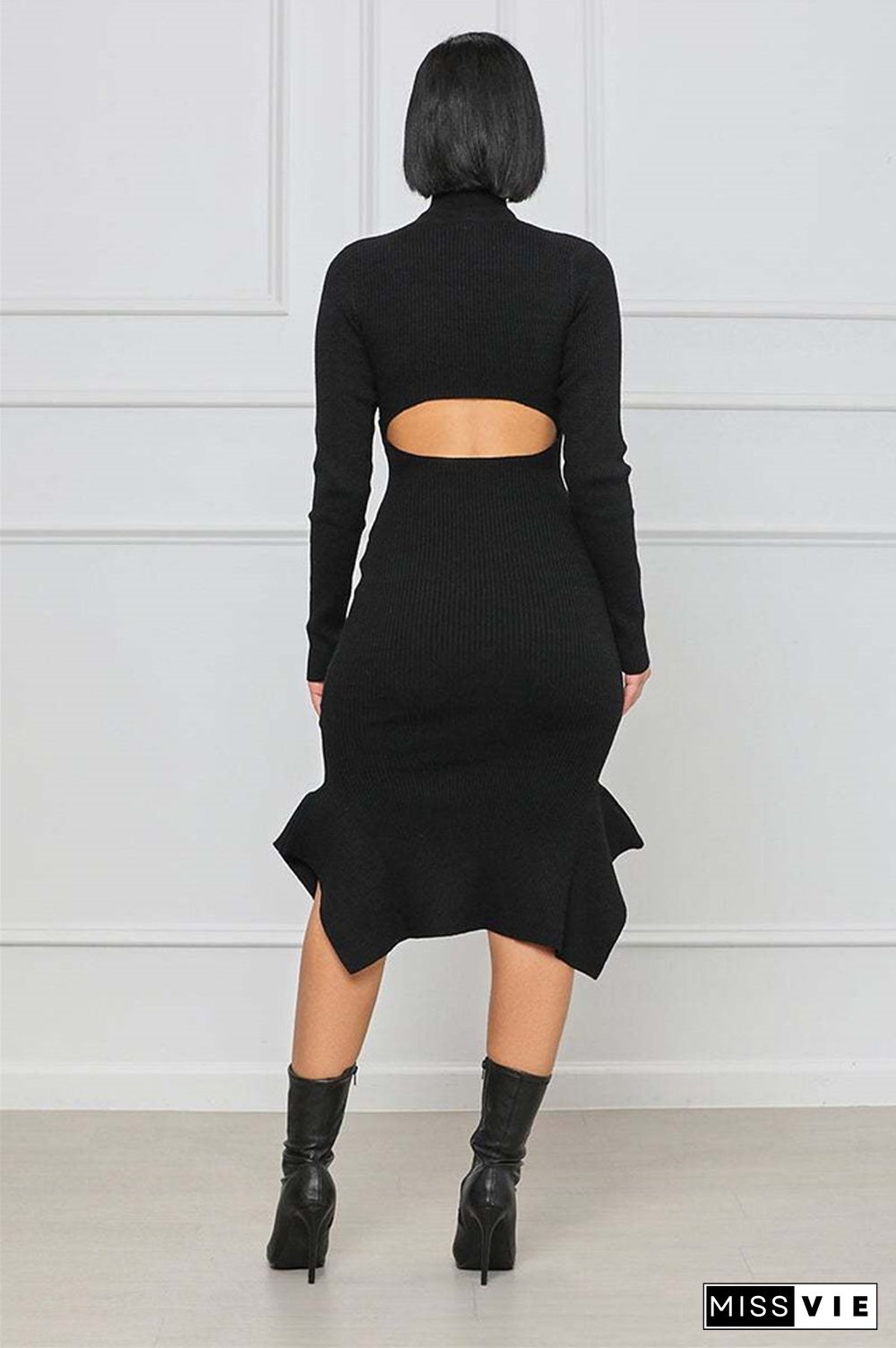 Turtleneck Knit Long Sleeve Bodycon Dresses