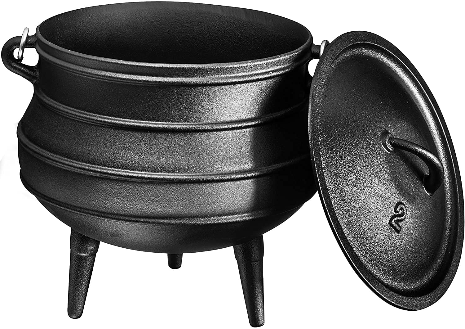 Cast Iron Pre-Seasoned Potjie African Pot, 8 Quarts With Wooden Crate, SIze 3