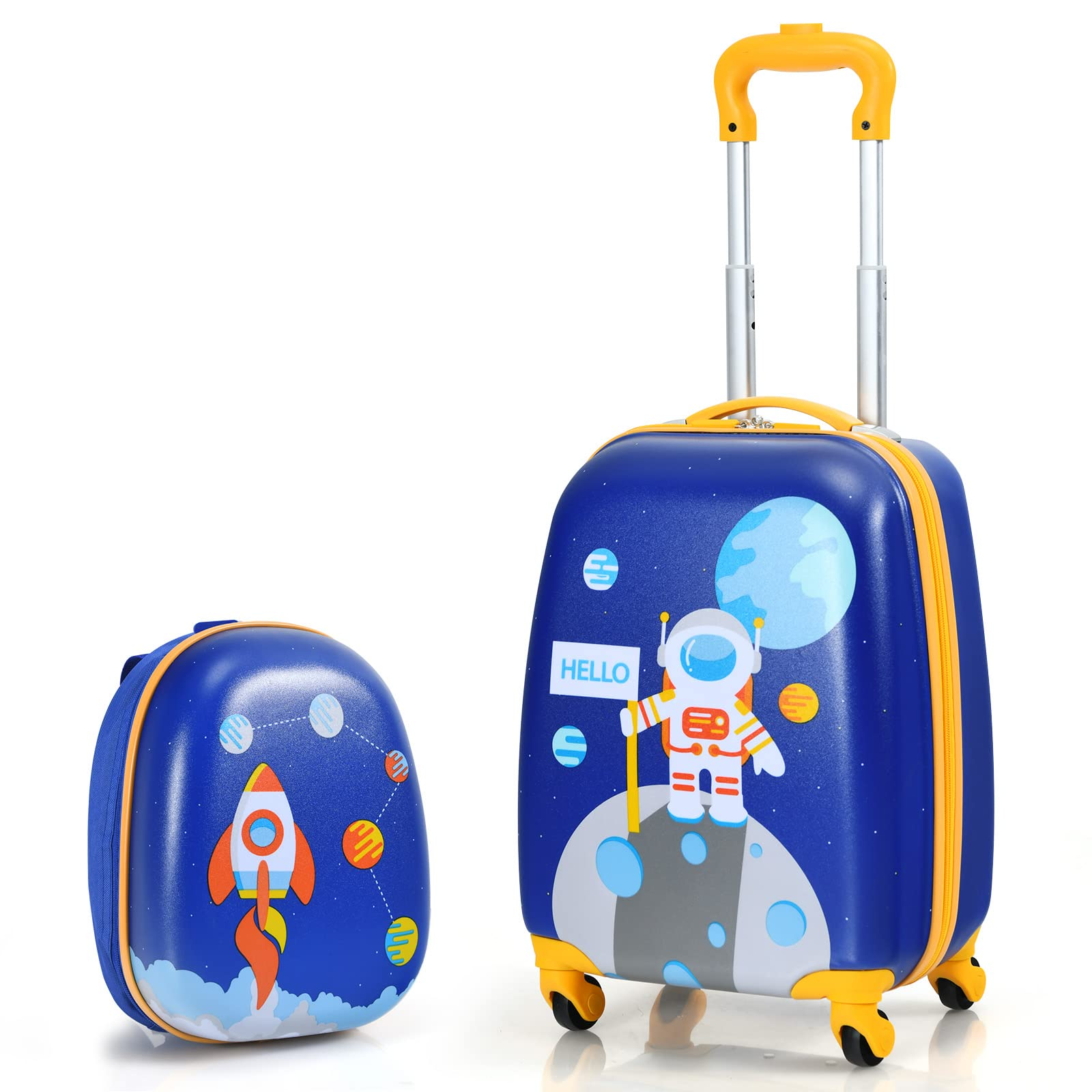 BABY JOY 2 Pieces Kids Luggage Set, 16 Toddlers Carry-on Suitcase & 12 Backpack Set