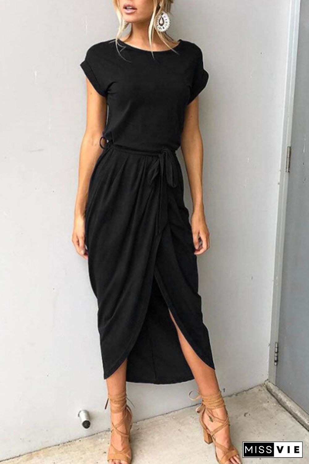 Casual Solid Neck Irregular Dresses