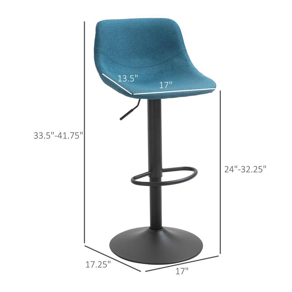 HOMCOM Swivel 42 in. Blue Low Back Metal 32 in. Bar Stool (Set of 2) 835-327V01BU