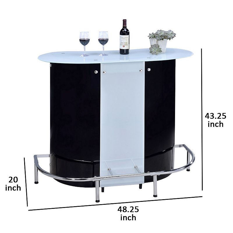 Contemporary Bar Unit with Frosted Glass Top， White And Black