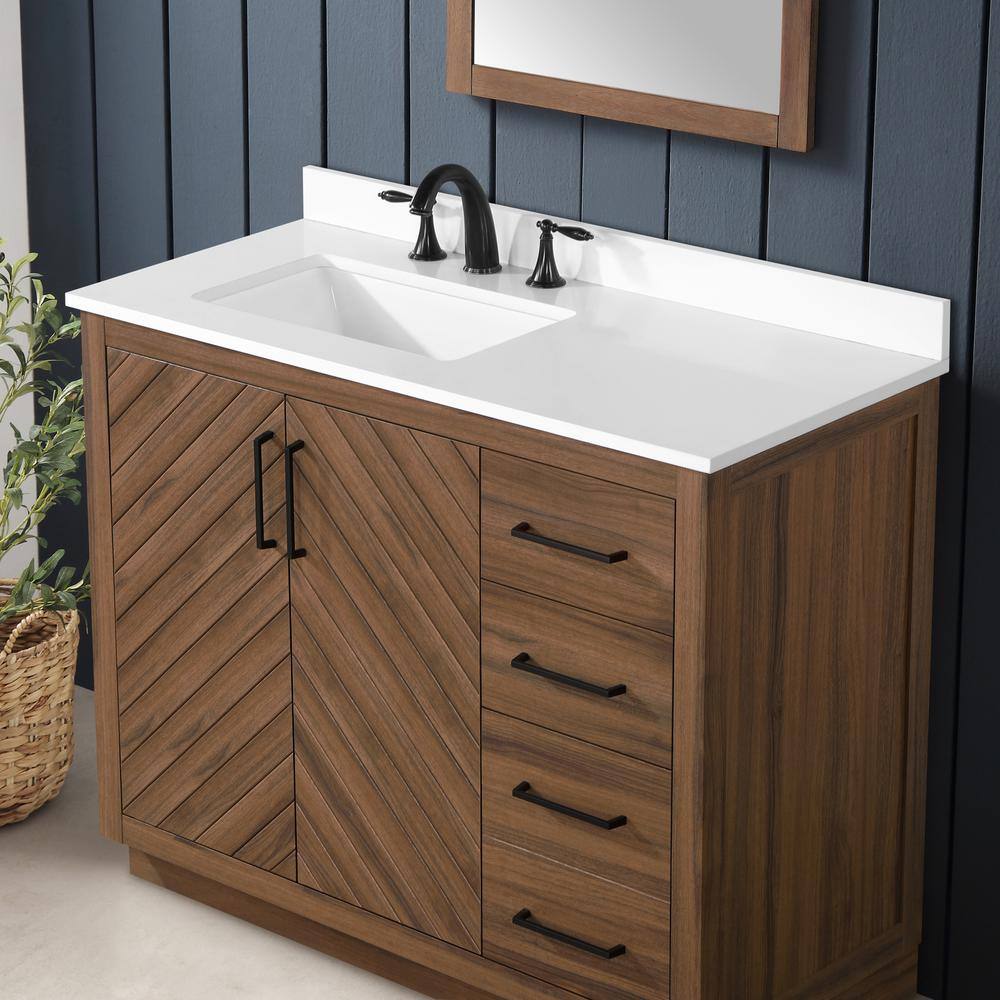 Glacier Bay Huckleberry 42 in. W x 19 in. D x 34.50 in. H Freestanding Vanity in Spiced Walnut with White Engineered Stone Top Huckleberry42SW