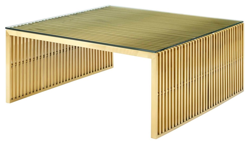 Modern Deco Coffee Table  Metal Steel Stainless Steel Glass  Gold   Contemporary   Coffee Tables   by House Bound  Houzz