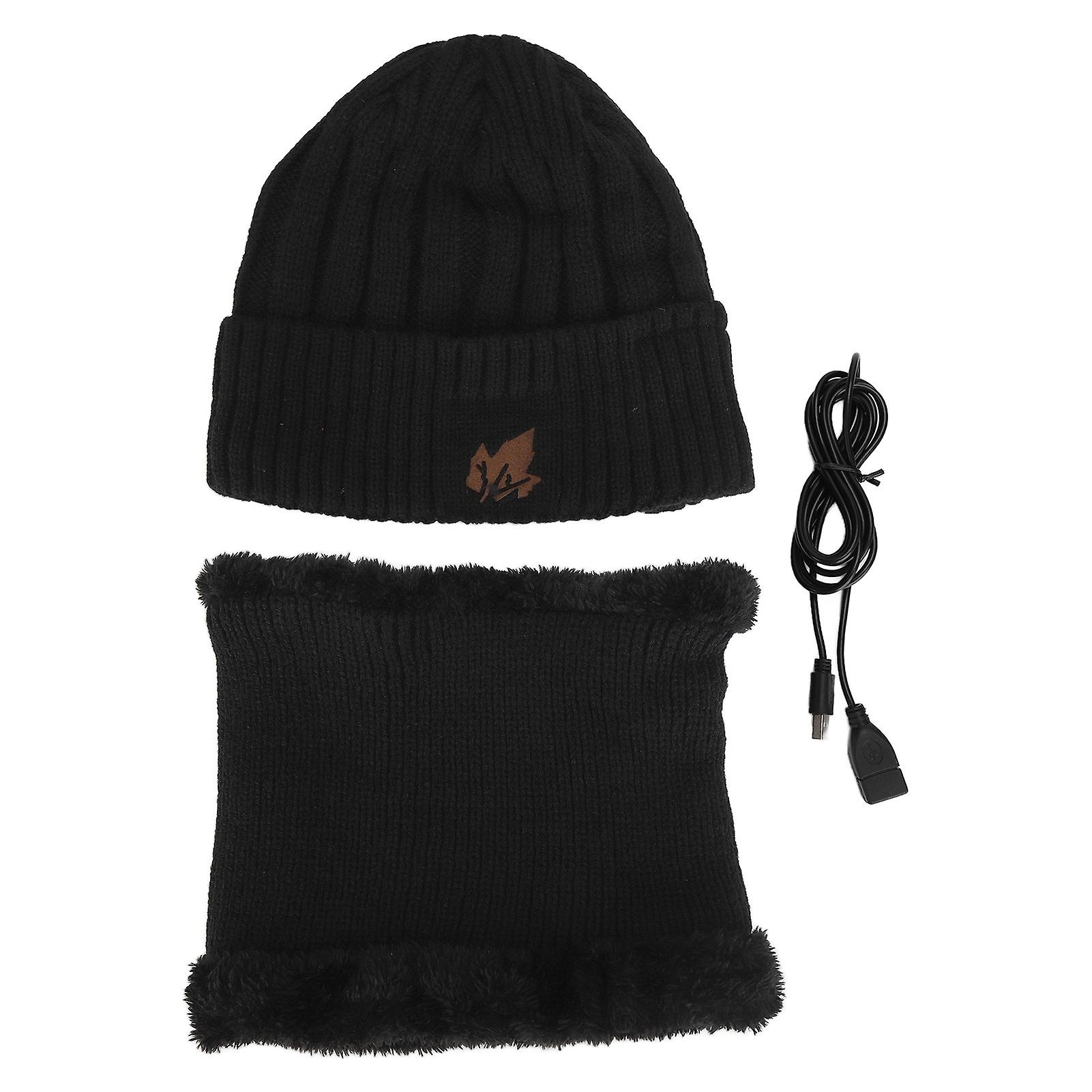 Electric Warm Heated Hat Skin Friendly Warm Rechargeable Battery Heat Hat For Winter Skiingblack