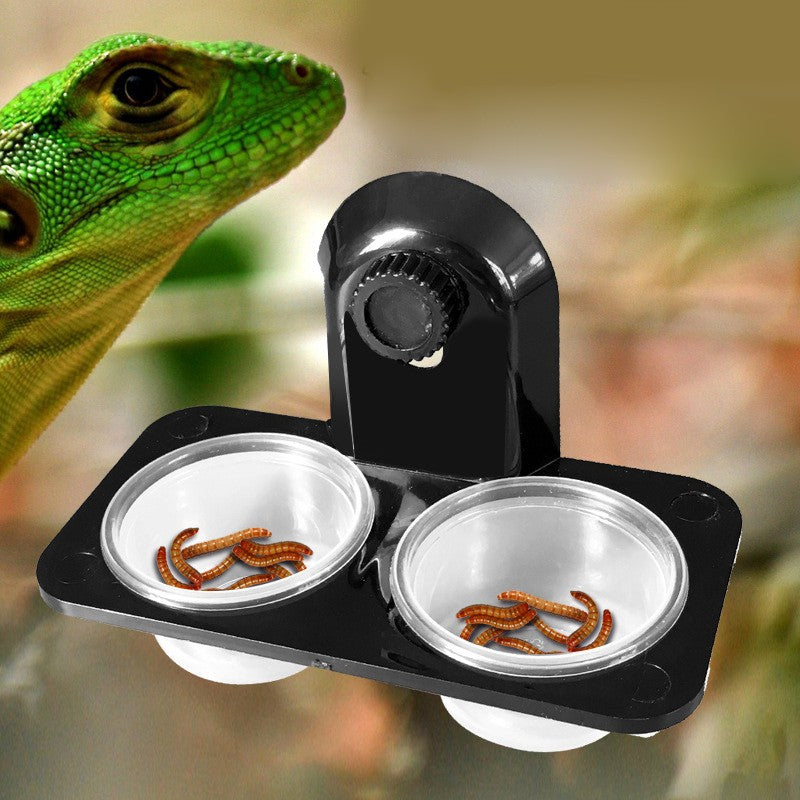 Yannee ABS Reptile Tank Food Water Feeding Bowl Terrarium Pot Breeding Box Holder Dish，Double boxes-Suction cup