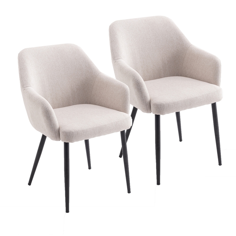 Set of 2 Leisure Linen Dining Chairs  Accent Chairs with Metal Legs and Ergonomic Design Backrest for Dining Room/Living Room