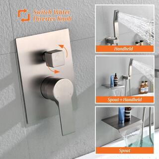 Satico Single-Handle Wall Mount Roman Tub Faucet with Hand Shower in Brushed Nickel SS88026DA