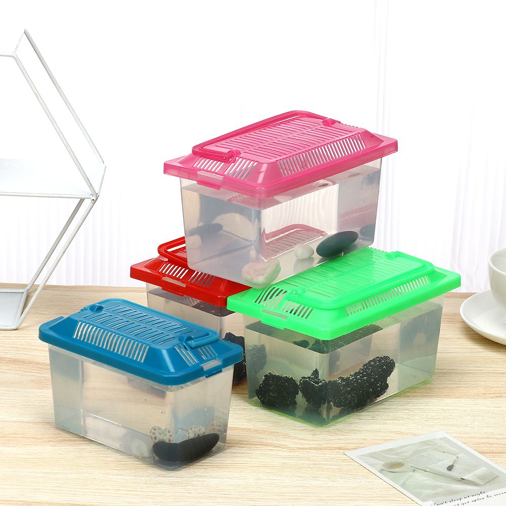 Plastic Cage Bowls Transparen Feeding Goldfish Tank Pet Products Hamster Box Turtle Tank M(15X9X11CM)