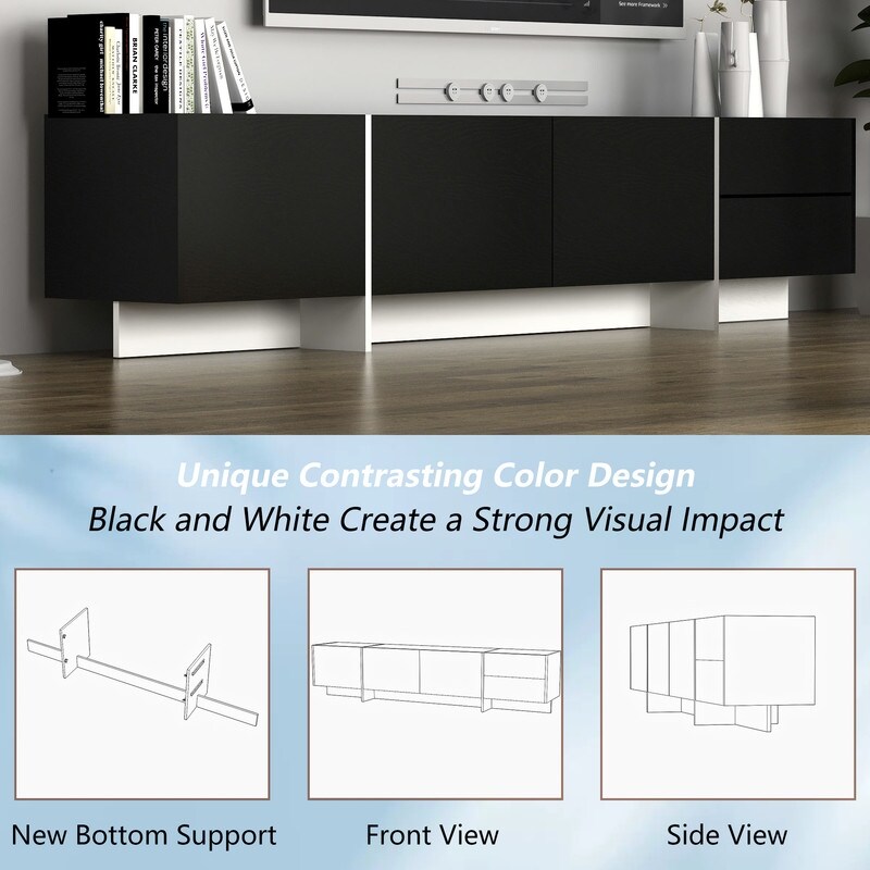 TV Stand with Storage Cabinets  LED TV Console Table for TVs Up to 75\