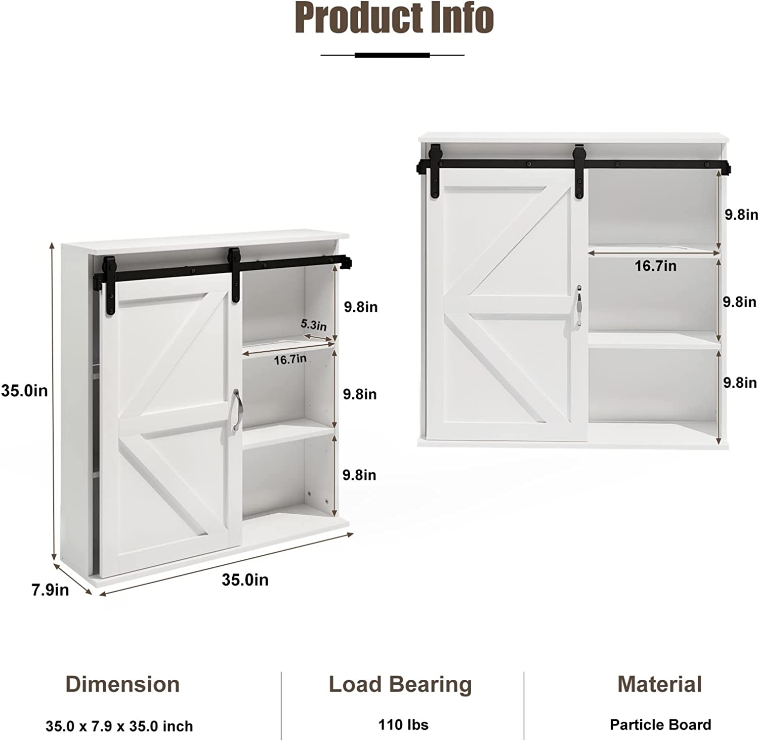 Farmhouse Medicine Cabinet with Sliding Door, Wall Mounted Bathroom Cabinet with Storage Shelves Over Toilet for Kitchen,Laundry